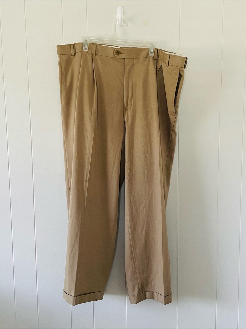 George Men’s 44x30 Stone Khaki Dress Pants Flat Front Cuffed Hem Classic Fit